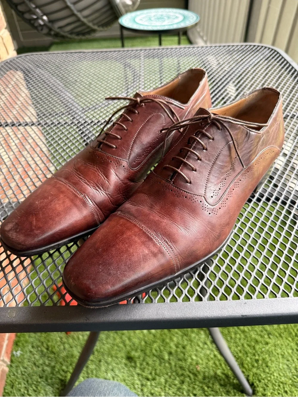 Santoni Brown Leather Cap Toe Oxford Dress Shoes Men’s 13D